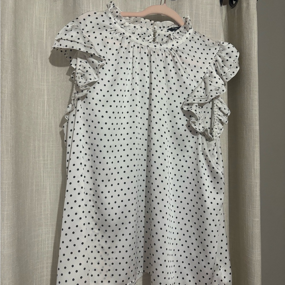 White Polka Dot Ruffle Blouse